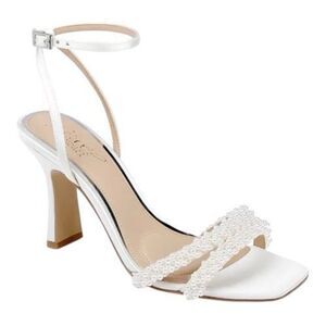 Jewel Badgley Mischka Womens Noah White Pearl Feminine Stiletto Sandals Size 5.5